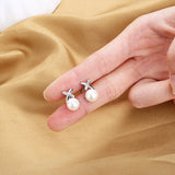 Shell Pearl Cross Earrings 925 Silver Rhodium/Gold Plated Fine Jewelry