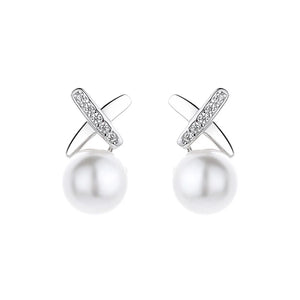 Shell Pearl Cross Earrings 925 Silver Rhodium/Gold Plated Fine Jewelry