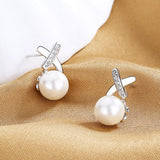 Shell Pearl Cross Earrings 925 Silver Rhodium/Gold Plated Fine Jewelry