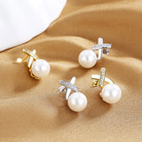 Shell Pearl Cross Earrings 925 Silver Rhodium/Gold Plated Fine Jewelry