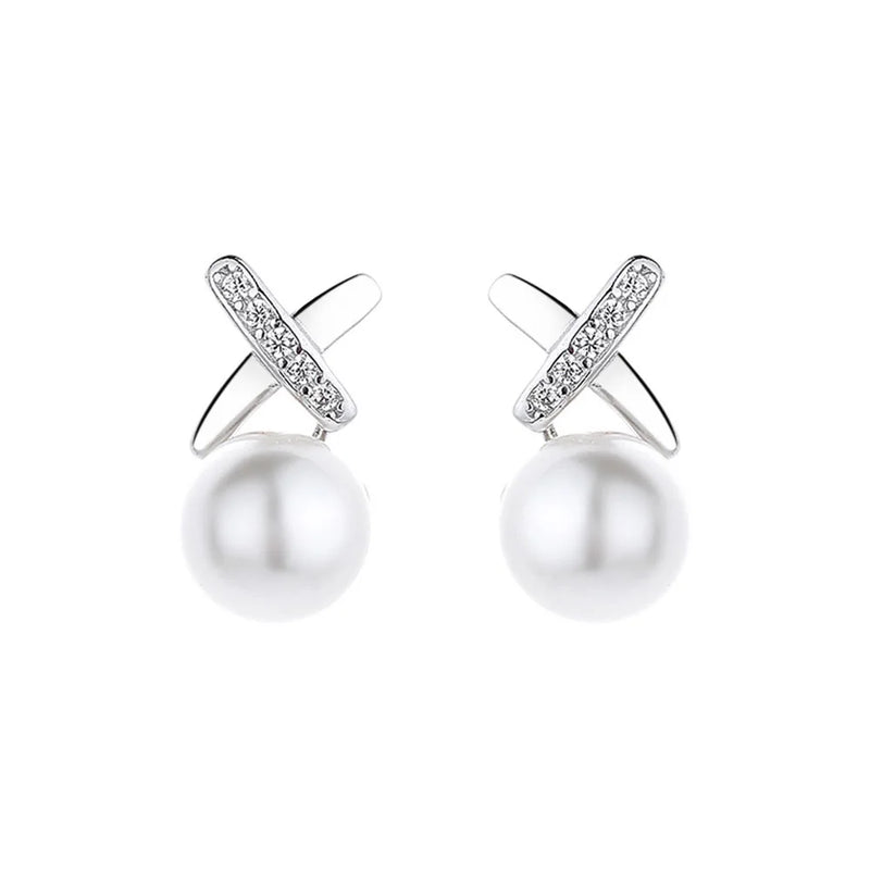 Shell Pearl Cross Earrings 925 Silver Rhodium/Gold Plated Fine Jewelry
