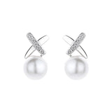 Shell Pearl Cross Earrings 925 Silver Rhodium/Gold Plated Fine Jewelry