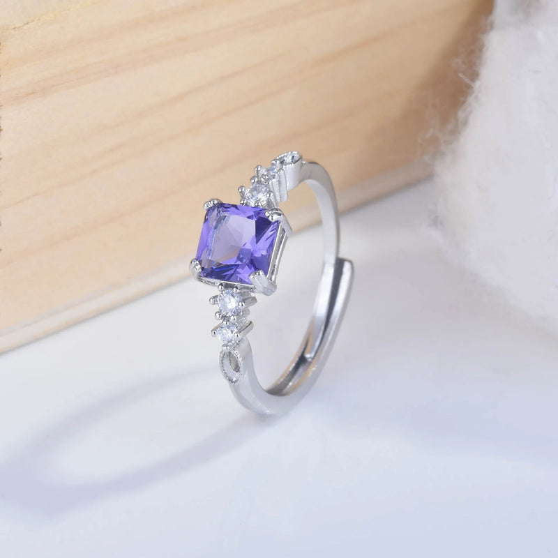 S925 Silver Natural Amethyst Ring Women Vintage Wedding Rings