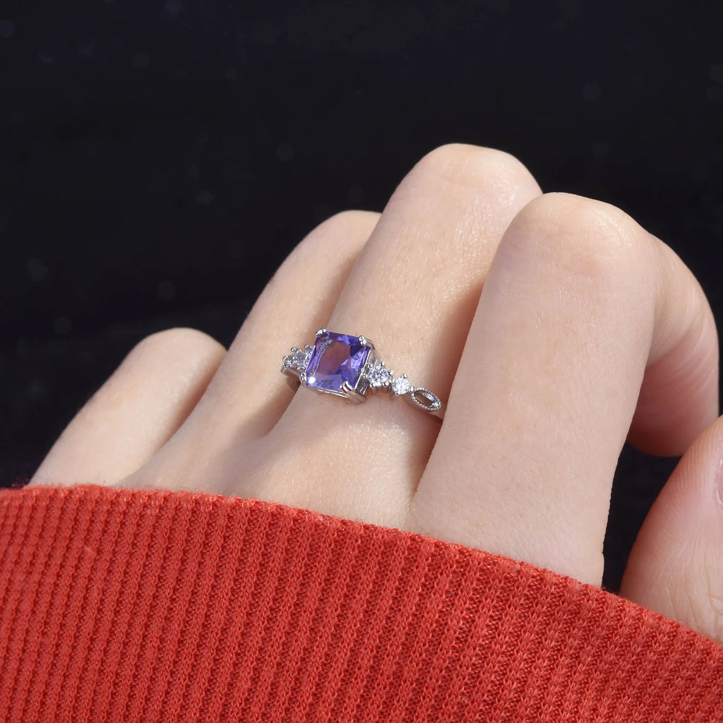 S925 Silver Natural Amethyst Ring Women Vintage Wedding Rings