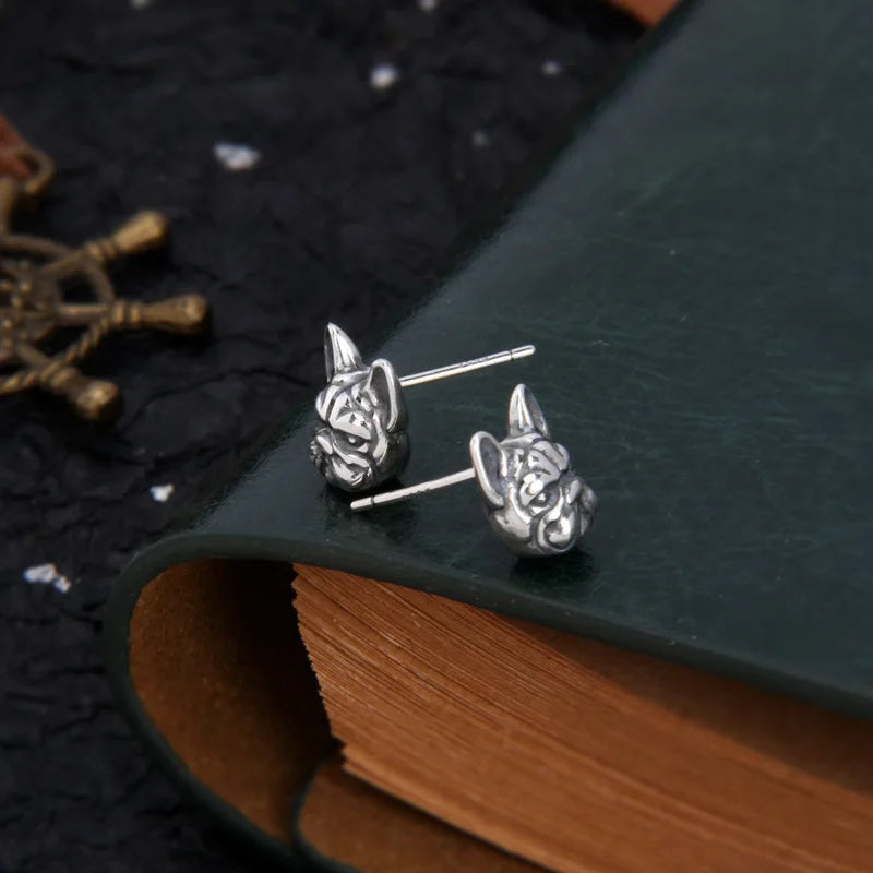 Vintage Dog Stud Earrings - Solid S925 Silver