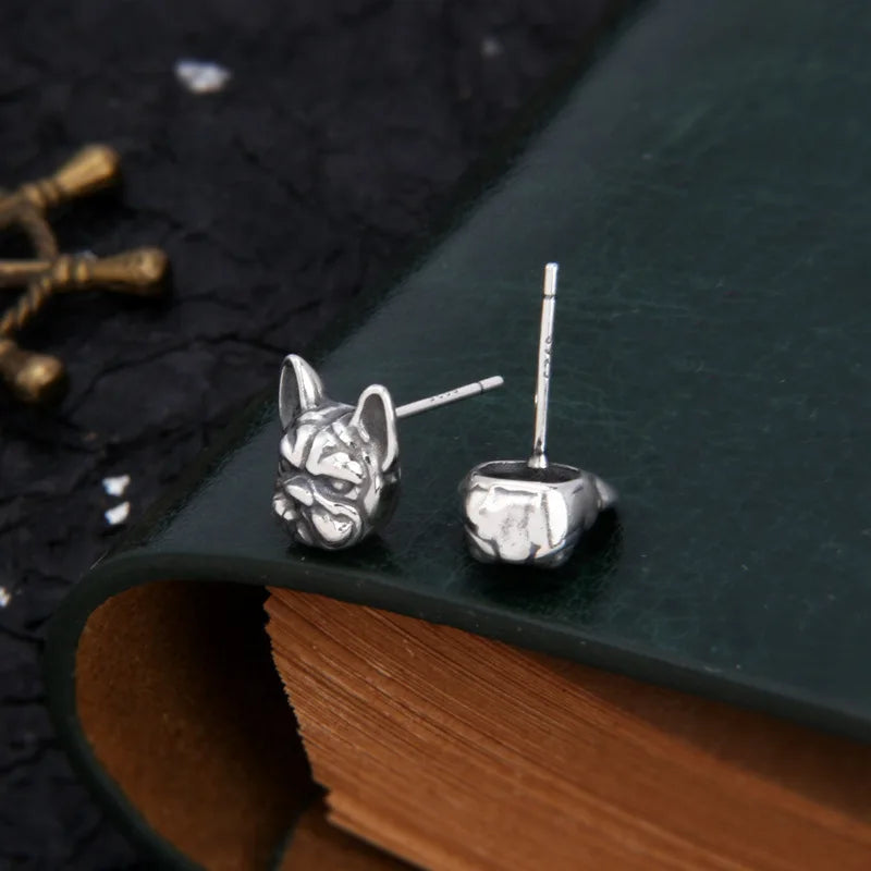 Vintage Dog Stud Earrings - Solid S925 Silver