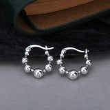 S925 Sterling Silver Smooth Beads Hoop Earrings