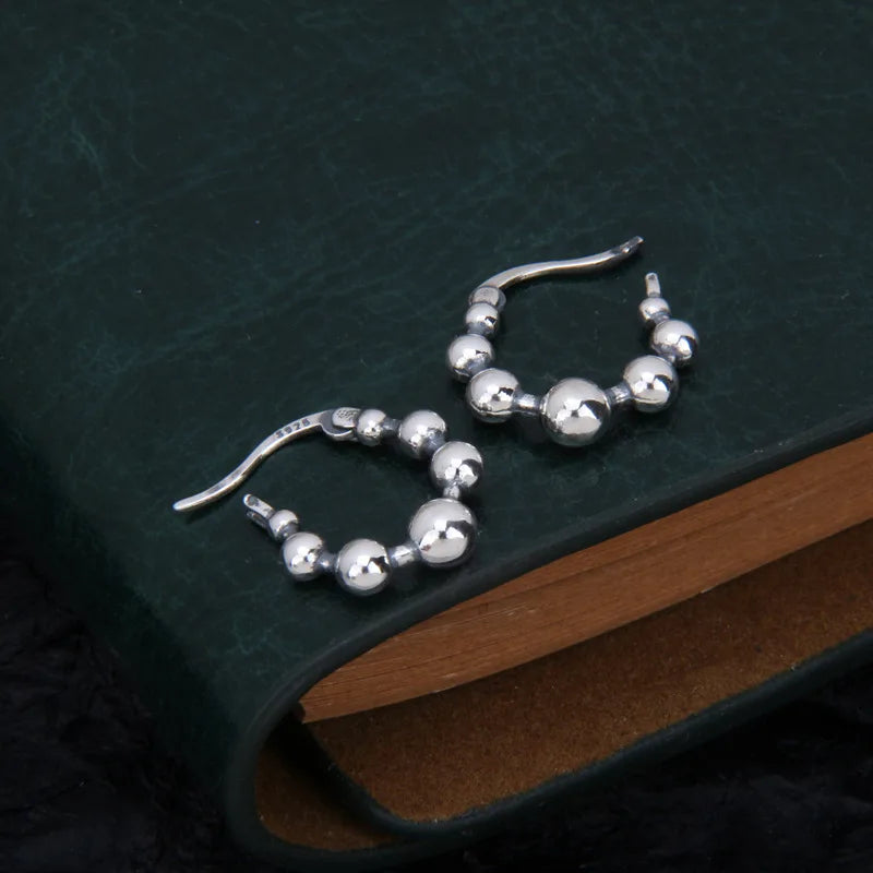 S925 Sterling Silver Smooth Beads Hoop Earrings