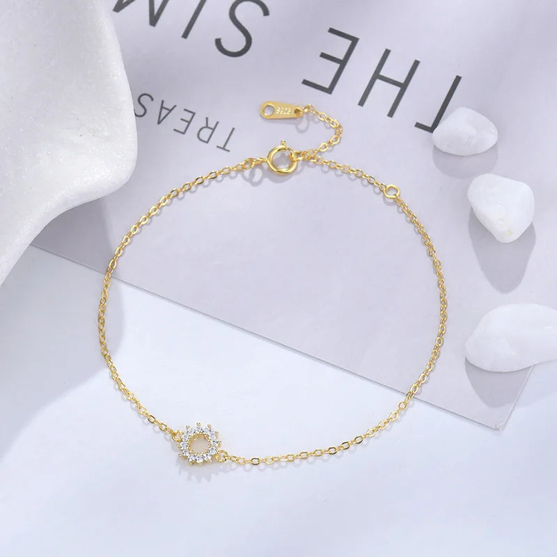 S925 Sterling Silver Plated 14K French Sunflower Bracelet