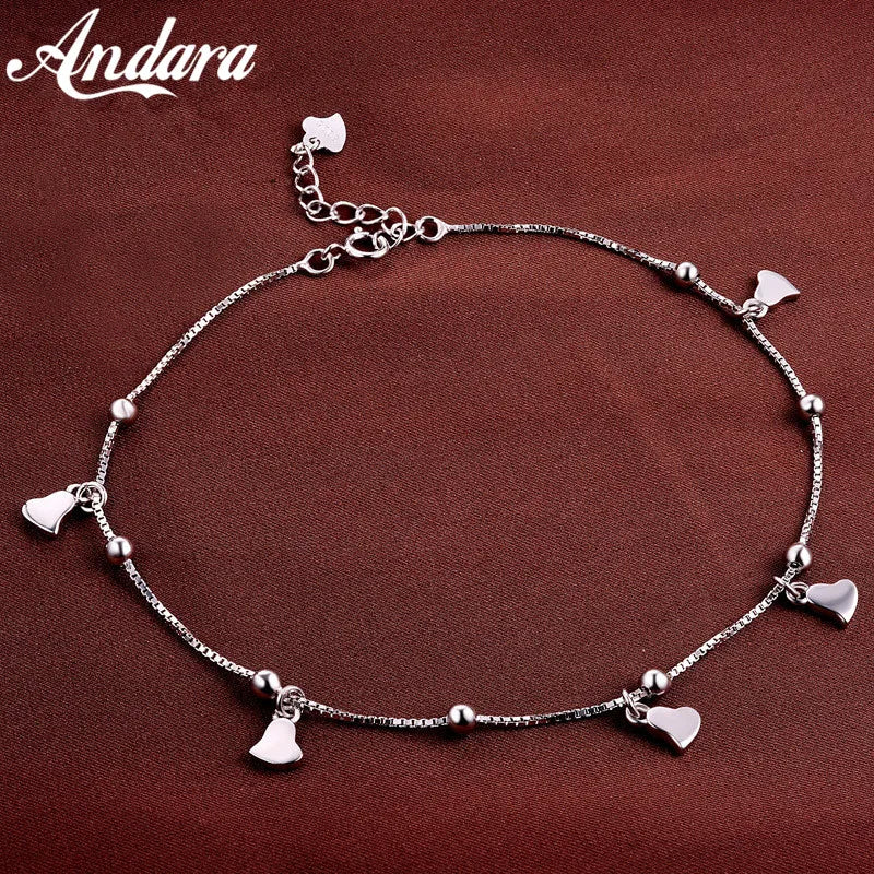 Solid 925 Silver Anklet Woman Careful Pendant Silver Anklet