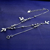 Solid Silver 925 Silver Anklet Woman Leaf Pendant Silver Anklet