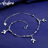 Solid Silver 925 Silver Anklet Woman Leaf Pendant Silver Anklet