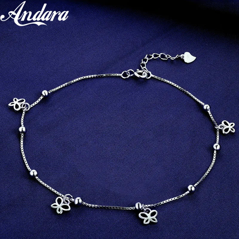 Solid Silver 100% 925 Silver Anklet Woman Small Butterfly Pendant Silver Anklet
