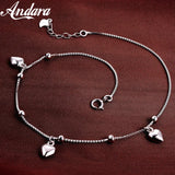 925 Sterling Silver Anklet Heart Pendant Silver Chain Woman Jewelry