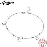 925 Sterling Silver Anklet Heart Pendant Silver Chain Woman Jewelry