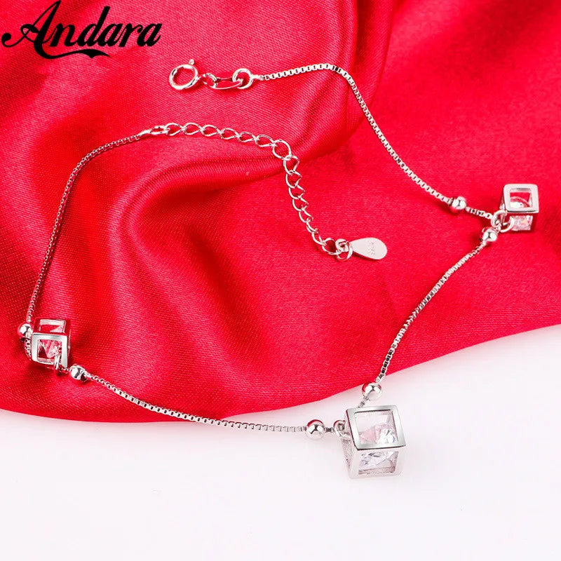 925 Silver Heart Pendant Anklet Women Jewelry