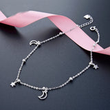 925 Sterling Silver Star Moon Women Anklet Chain Link Ankle Jewelry