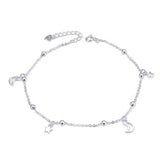 925 Sterling Silver Star Moon Women Anklet Chain Link Ankle Jewelry