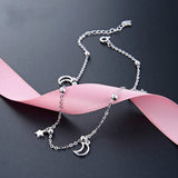 925 Sterling Silver Star Moon Women Anklet Chain Link Ankle Jewelry