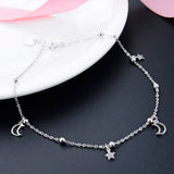 925 Sterling Silver Star Moon Women Anklet Chain Link Ankle Jewelry
