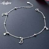 925 Sterling Silver Star Moon Women Anklet Chain Link Ankle Jewelry
