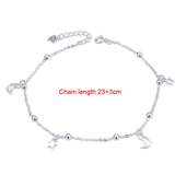 925 Sterling Silver Star Moon Women Anklet Chain Link Ankle Jewelry