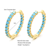 925 Silver Hoop Earring Turquoise Stone Pave 3MM Rhodium/18K Plating