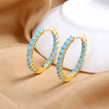 925 Silver Hoop Earring Turquoise Stone Pave 3MM Rhodium/18K Plating