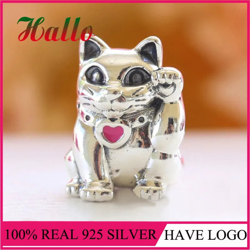 925 Silver Good Fortune Cat Charm Bead, Women's Bracelet Charms Jewelry