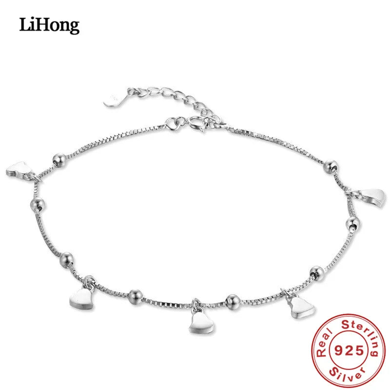 Solid Silver 925 Silver Anklet Woman Heart Pendant