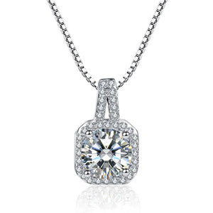 Solid Silver Necklace Women Big Square CZ Crystal Choker Necklaces Pendants
