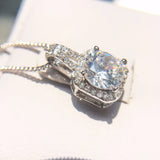 Solid Silver Necklace Women Big Square CZ Crystal Choker Necklaces Pendants