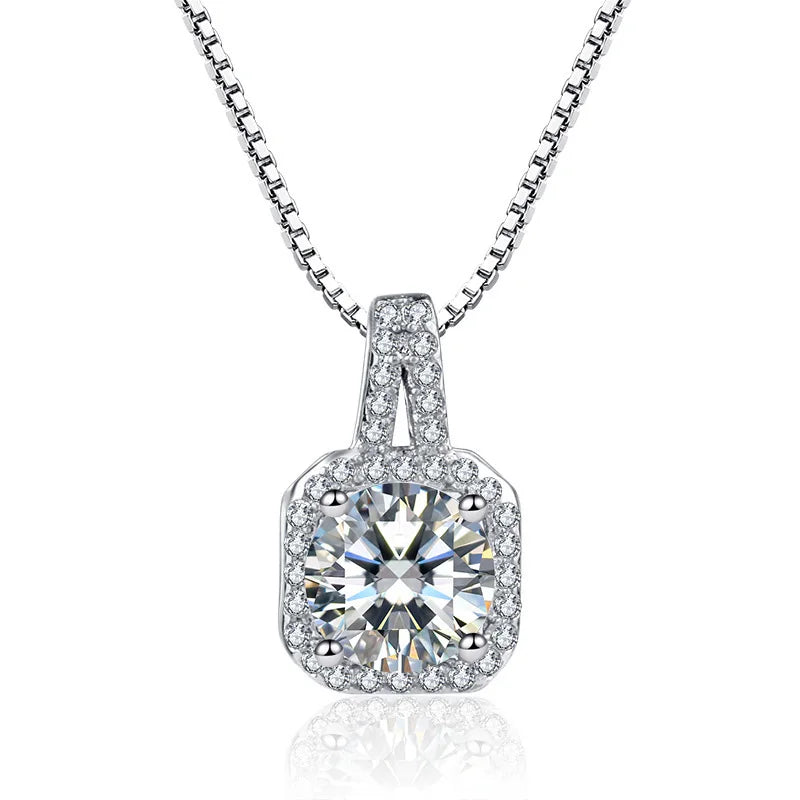 Solid Silver Necklace Women Big Square CZ Crystal Choker Necklaces Pendants