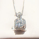 Solid Silver Necklace Women Big Square CZ Crystal Choker Necklaces Pendants