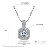 Solid Silver Necklace Women Big Square CZ Crystal Choker Necklaces Pendants