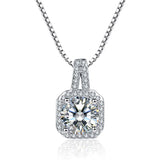 Solid Silver Necklace Women Big Square CZ Crystal Choker Necklaces Pendants