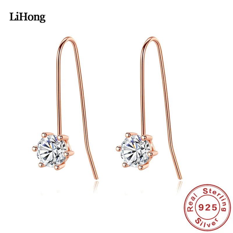 Silver S925 Sterling Silver Stud Earrings Rose Zircon Ear Studs