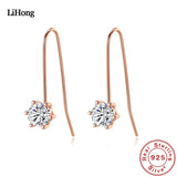Silver S925 Sterling Silver Stud Earrings Rose Zircon Ear Studs