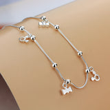 Solid Silver Women's Anklet Bead Snake Chain Ankle Jewelry