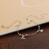 Solid Silver Women's Anklet Bead Snake Chain Ankle Jewelry