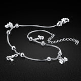Solid Silver Women's Anklet Bead Snake Chain Ankle Jewelry