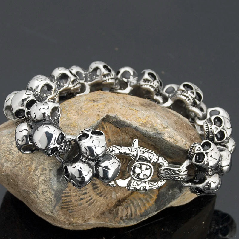 Stainless Steel Death Head Bracelet Skull Gothic Bikers Jewelry