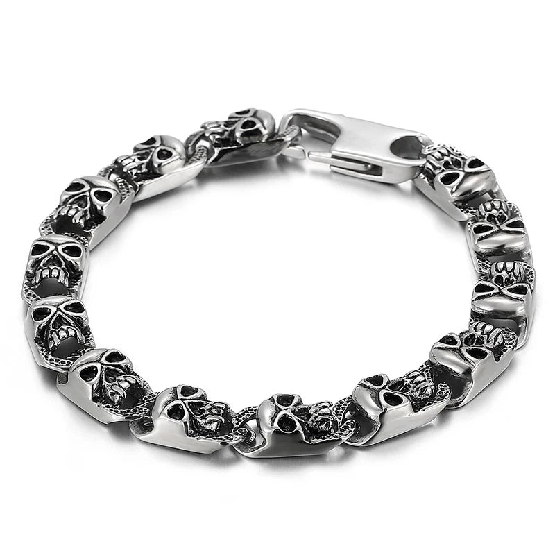 Stainless Steel Men's Skull Link Chain Bracelet for Punk Gothic Style