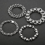 Stainless Steel Men's Skull Link Chain Bracelet for Punk Gothic Style