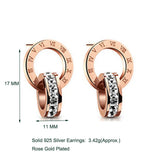 Sterling Silver Roman Numeral Earrings Rose Plated 925 Fine Jewelry