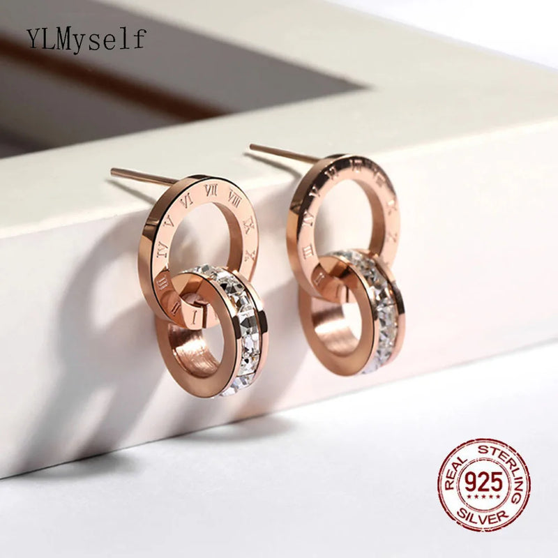 Sterling Silver Roman Numeral Earrings Rose Plated 925 Fine Jewelry