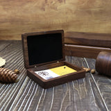 Solid Wood Walnut Flip Lid Business Card Ring Jewelry Box