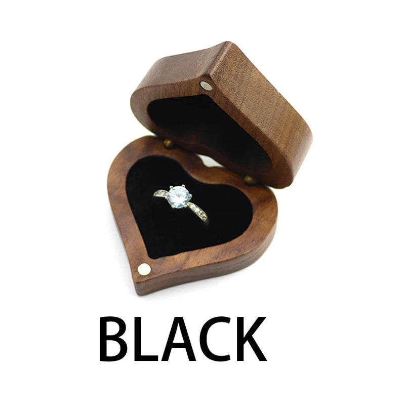 Solid Wood Heart Couple Wedding Engagement Ring Butt Box Gift Ring Jewelry Box
