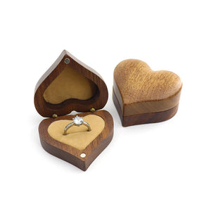 Solid Wood Heart Couple Wedding Engagement Ring Butt Box Gift Ring Jewelry Box