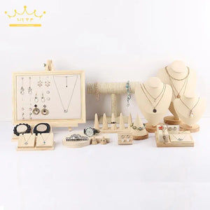 Solid Wood Jewelry Display Set Necklace Bracelet Ring Earrings Rack